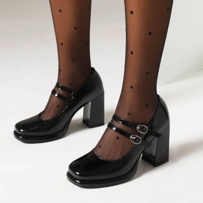 Patent Leather Pump - 2024 baru kulit paten gesper ganda