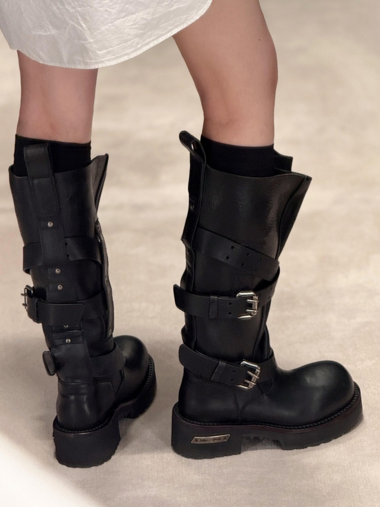 Women'S Shoes Paris - Sepatu Bot Kulit Hitam dengan Gesper
