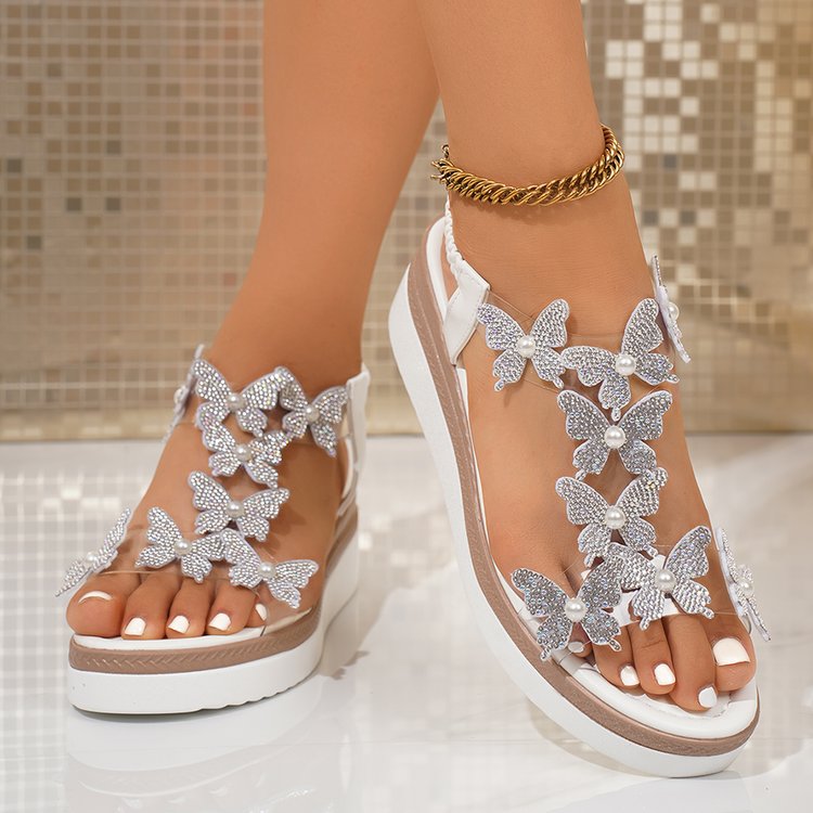 Sandal Kupu-kupu Kristal Biru  - Women'S Shoes Navy Blue ulasan dan harga